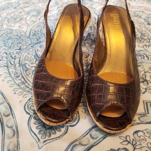 Nickels Crocodile Patterned Peep-toe Wedges - Picture 2 of 8